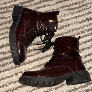 ALDO Burgundy Lace-Up Combat Boots